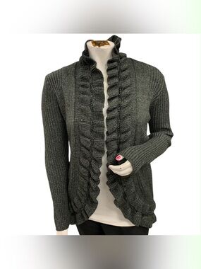 Point Zero Dark Gray Ruffle-Trim Open Cardigan Size XL